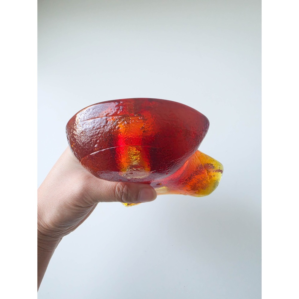 Vintage MCM Blenko Amoeba Amber Red Glass Biomorphic 2 Hole Candle Holder - Picture 9 of 9